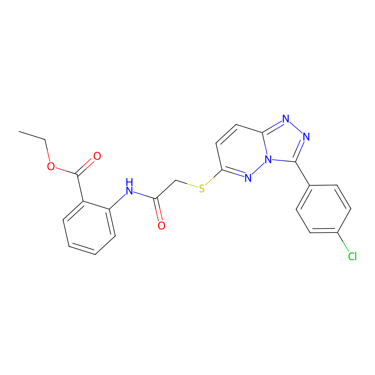 Ethyl 2-(2-((3-(4-chlorophenyl)-[1,2,4]triazolo[4,3-b]pyridazin-6-yl)thio)acetamido)benzoate molecular structure, CAS 852373-31-0