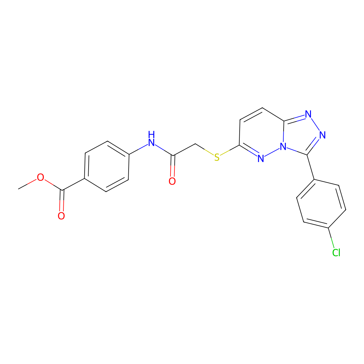 Methyl 4-(2-((3-(4-chlorophenyl)-[1,2,4]triazolo[4,3-b]pyridazin-6-yl)thio)acetamido)benzoate molecular structure, CAS 852373-33-2
