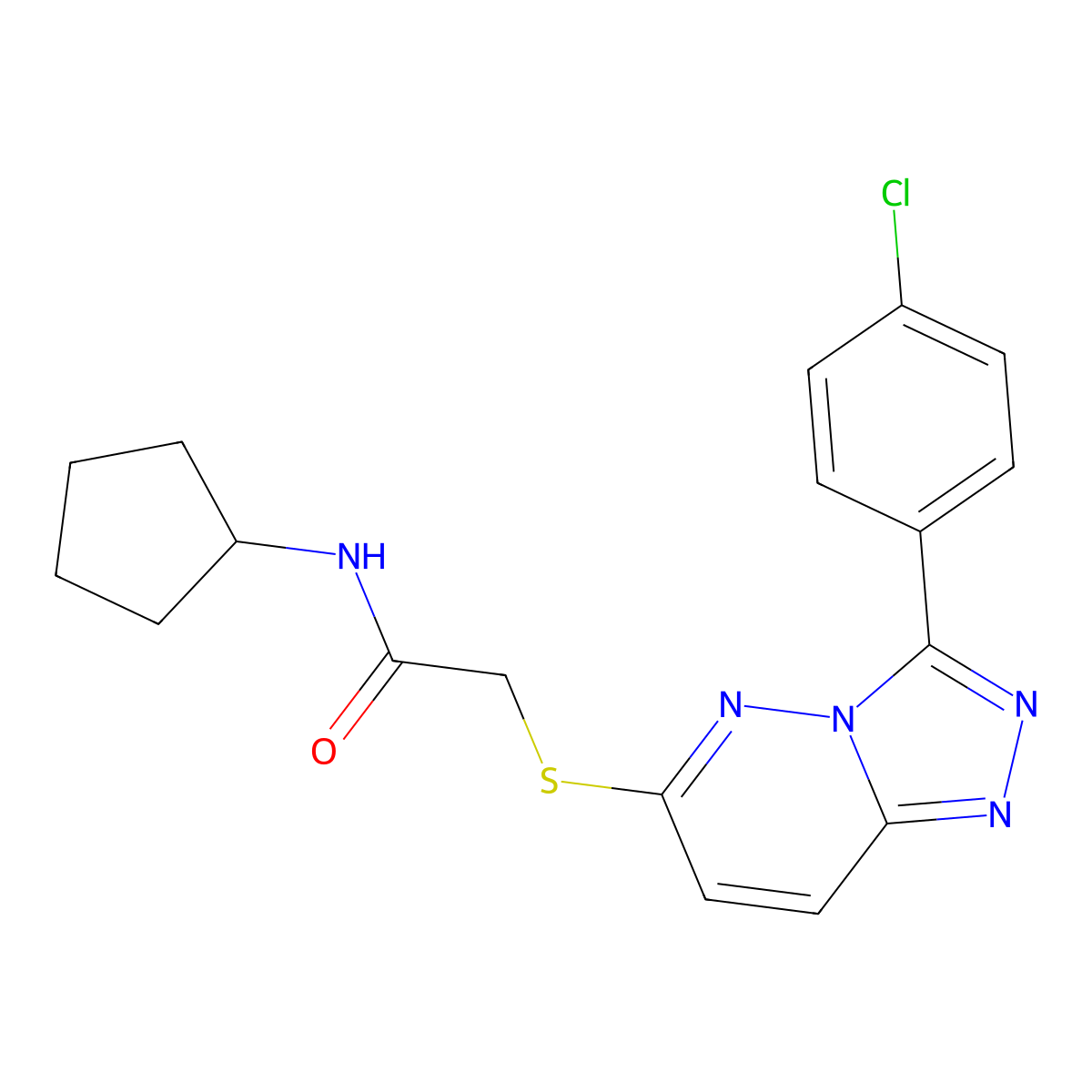 2-((3-(4-chlorophenyl)-[1,2,4]triazolo[4,3-b]pyridazin-6-yl)thio)-N-cyclopentylacetamide molecular structure, CAS 852373-37-6