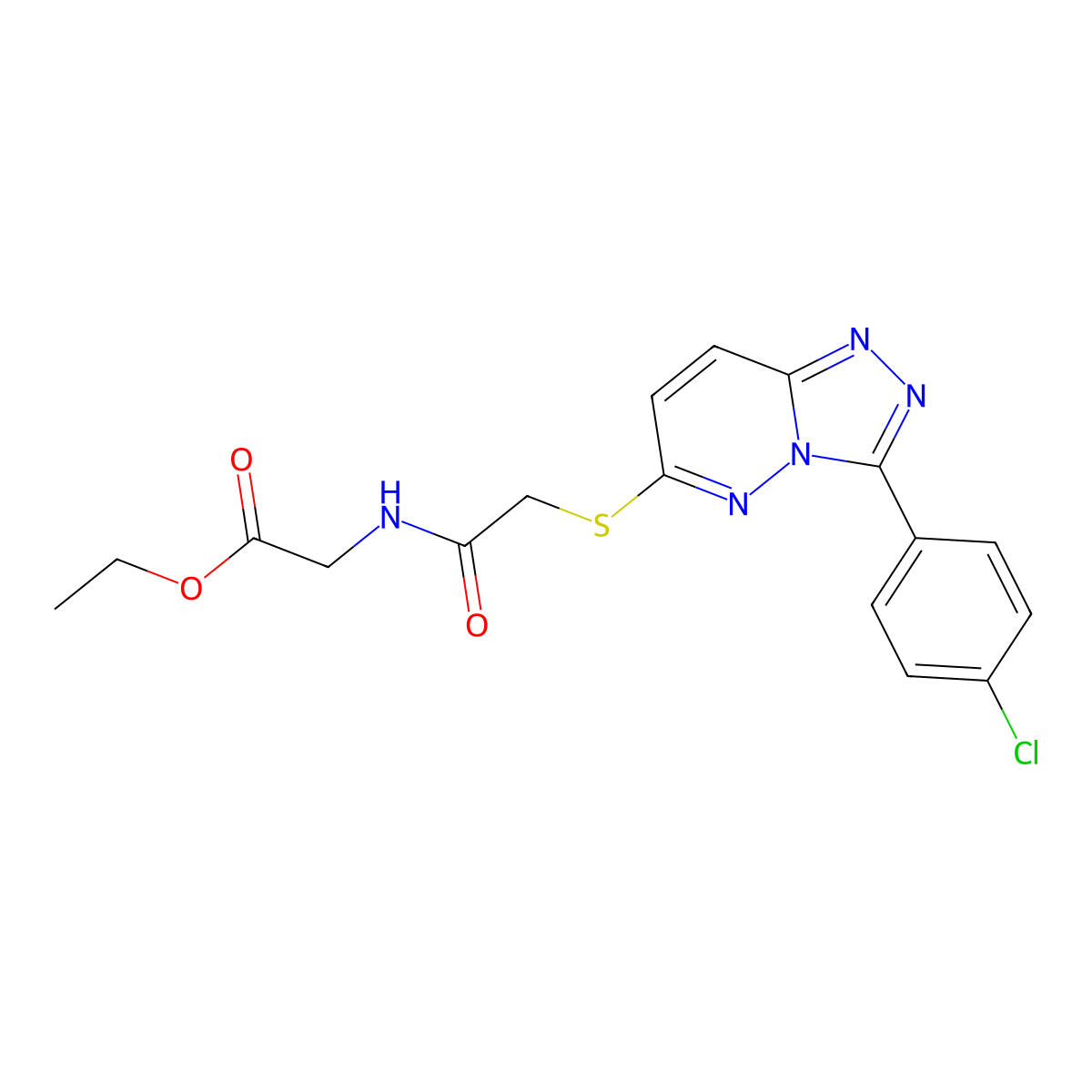 Ethyl 2-(2-((3-(4-chlorophenyl)-[1,2,4]triazolo[4,3-b]pyridazin-6-yl)thio)acetamido)acetate molecular structure, CAS 852373-39-8