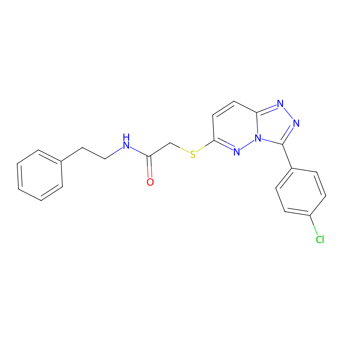 2-((3-(4-chlorophenyl)-[1,2,4]triazolo[4,3-b]pyridazin-6-yl)thio)-N-phenethylacetamide molecular structure, CAS 852373-45-6