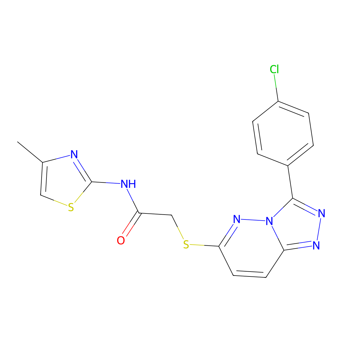 2-((3-(4-chlorophenyl)-[1,2,4]triazolo[4,3-b]pyridazin-6-yl)thio)-N-(4-methylthiazol-2-yl)acetamide molecular structure, CAS 852373-49-0