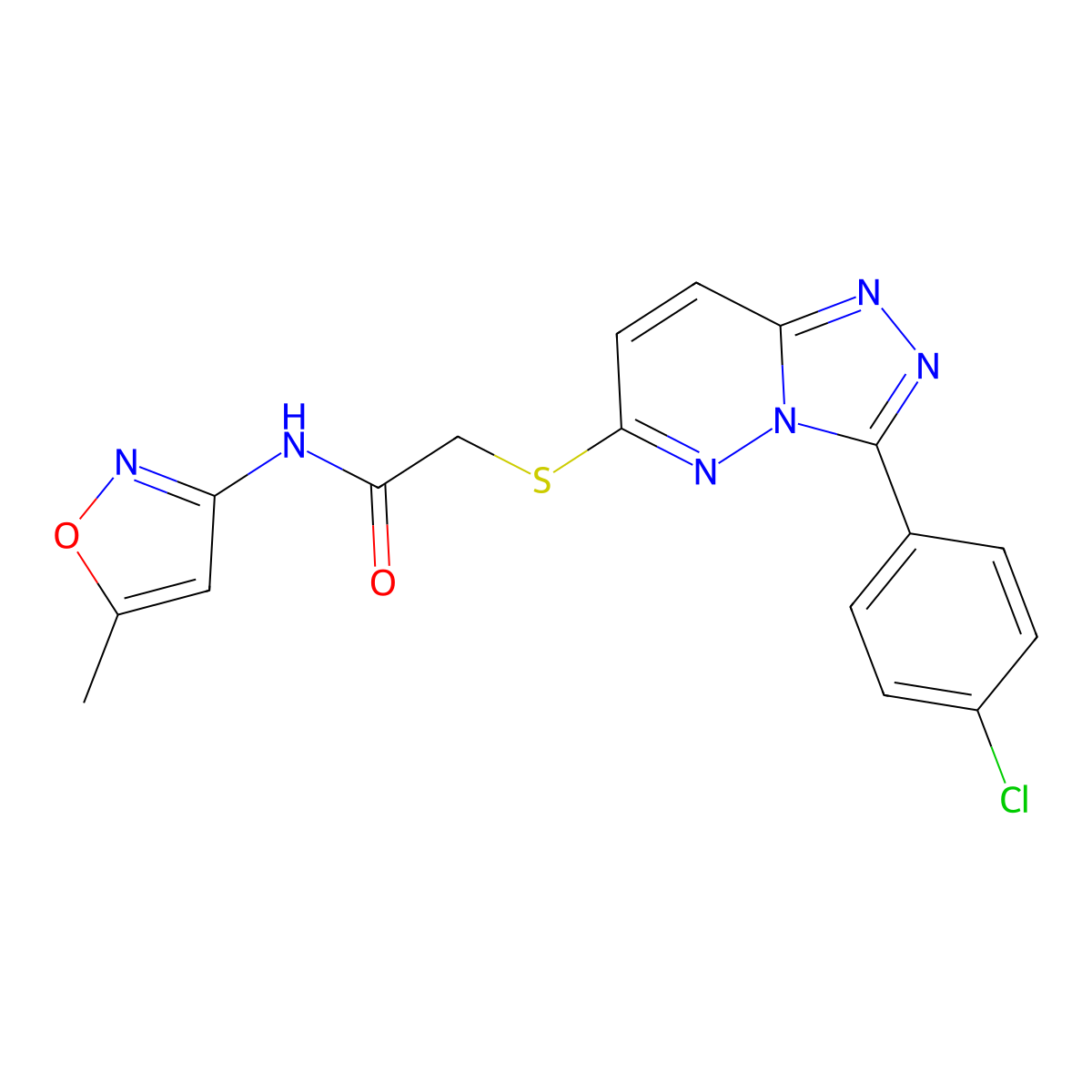 2-[[3-(4-chlorophenyl)-[1,2,4]triazolo[4,3-b]pyridazin-6-yl]thio]-N-(5-methyl-3-isoxazolyl)acetamide molecular structure, CAS 852373-52-5