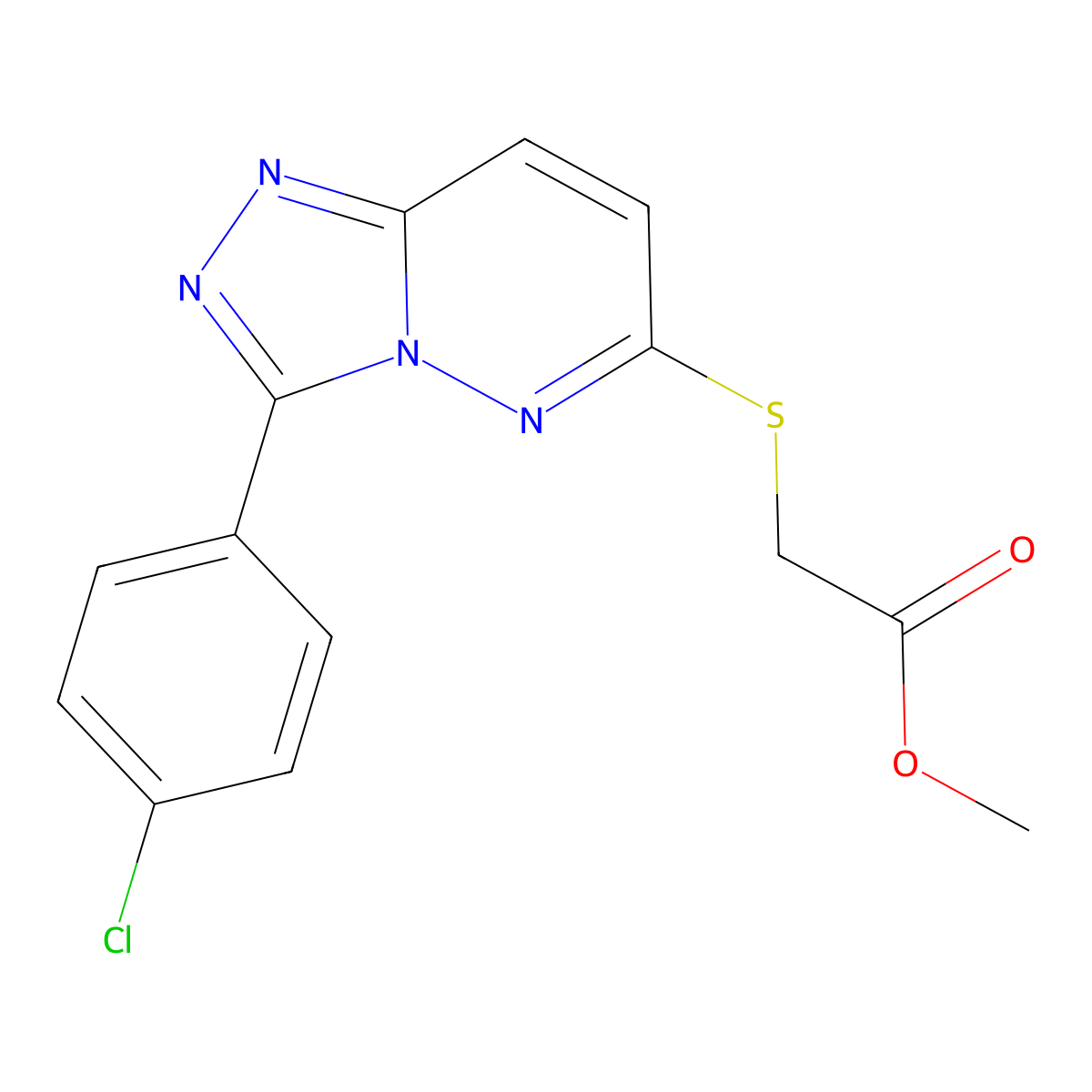 Methyl 2-((3-(4-chlorophenyl)-[1,2,4]triazolo[4,3-b]pyridazin-6-yl)thio)acetate molecular structure, CAS 852373-56-9