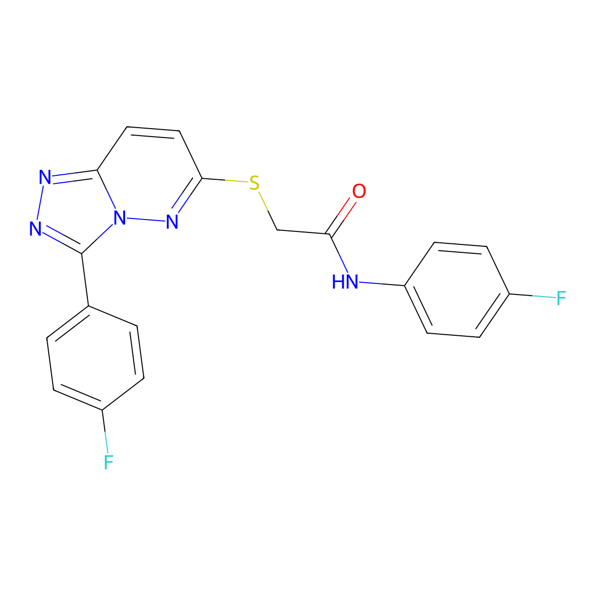 N-(4-fluorophenyl)-2-((3-(4-fluorophenyl)-[1,2,4]triazolo[4,3-b]pyridazin-6-yl)thio)acetamide molecular structure, CAS 852373-87-6