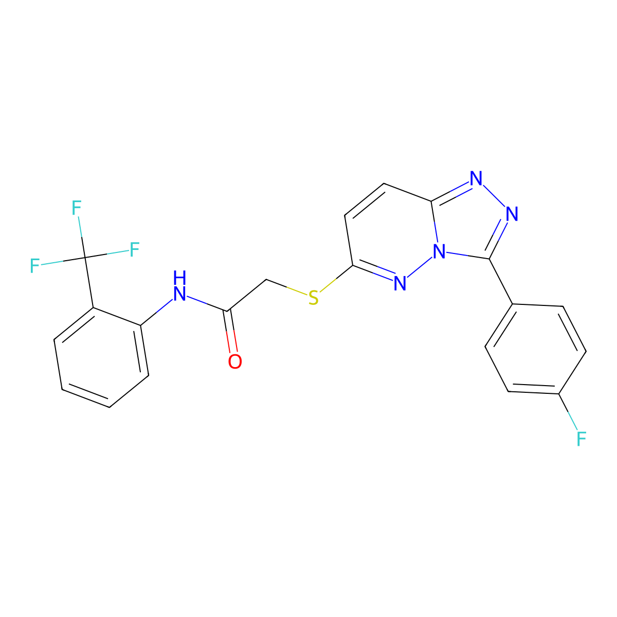 2-((3-(4-fluorophenyl)-[1,2,4]triazolo[4,3-b]pyridazin-6-yl)thio)-N-(2-(trifluoromethyl)phenyl)acetamide molecular structure, CAS 852373-97-8
