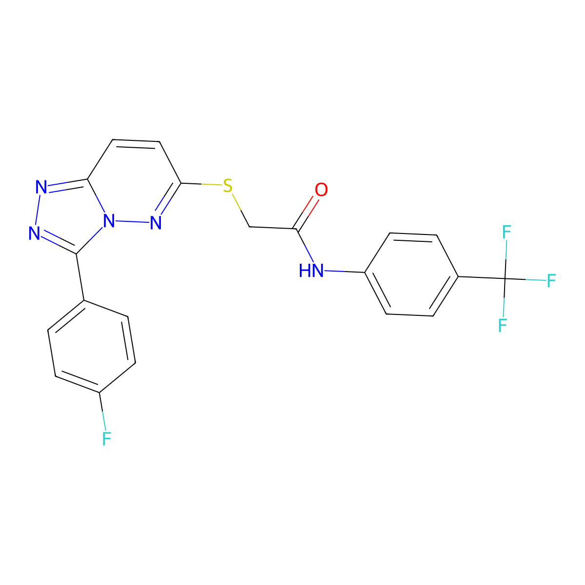 2-((3-(4-fluorophenyl)-[1,2,4]triazolo[4,3-b]pyridazin-6-yl)thio)-N-(4-(trifluoromethyl)phenyl)acetamide molecular structure, CAS 852373-99-0