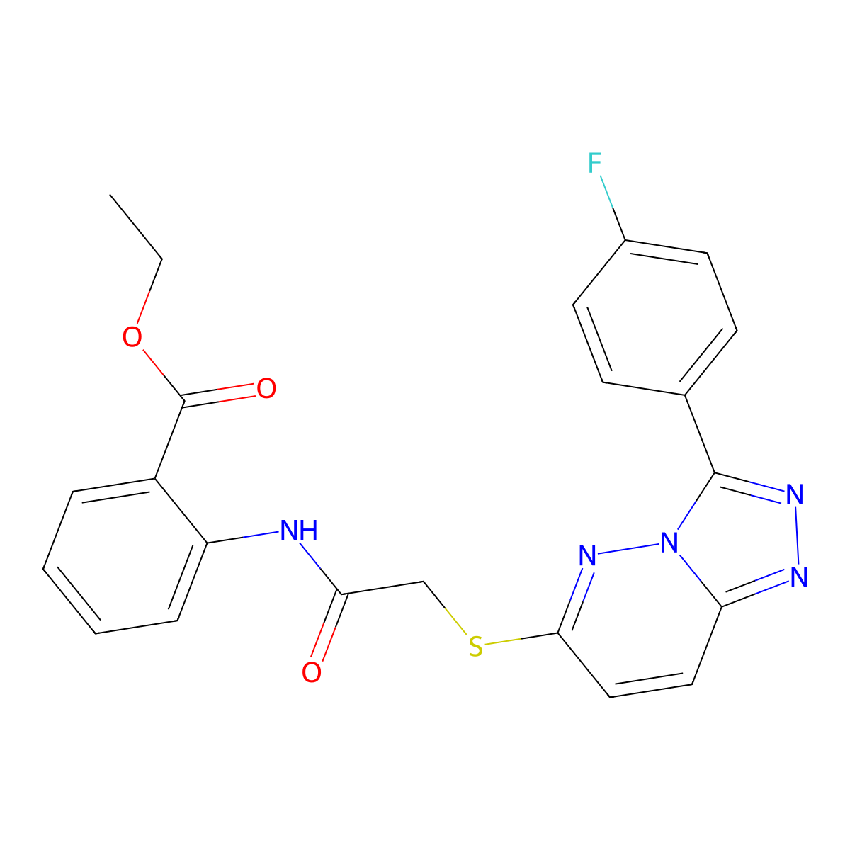 Ethyl 2-(2-((3-(4-fluorophenyl)-[1,2,4]triazolo[4,3-b]pyridazin-6-yl)thio)acetamido)benzoate molecular structure, CAS 852374-00-6