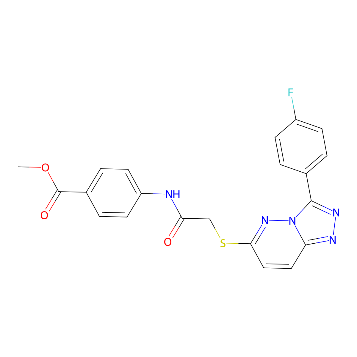 Methyl 4-(2-((3-(4-fluorophenyl)-[1,2,4]triazolo[4,3-b]pyridazin-6-yl)thio)acetamido)benzoate molecular structure, CAS 852374-02-8