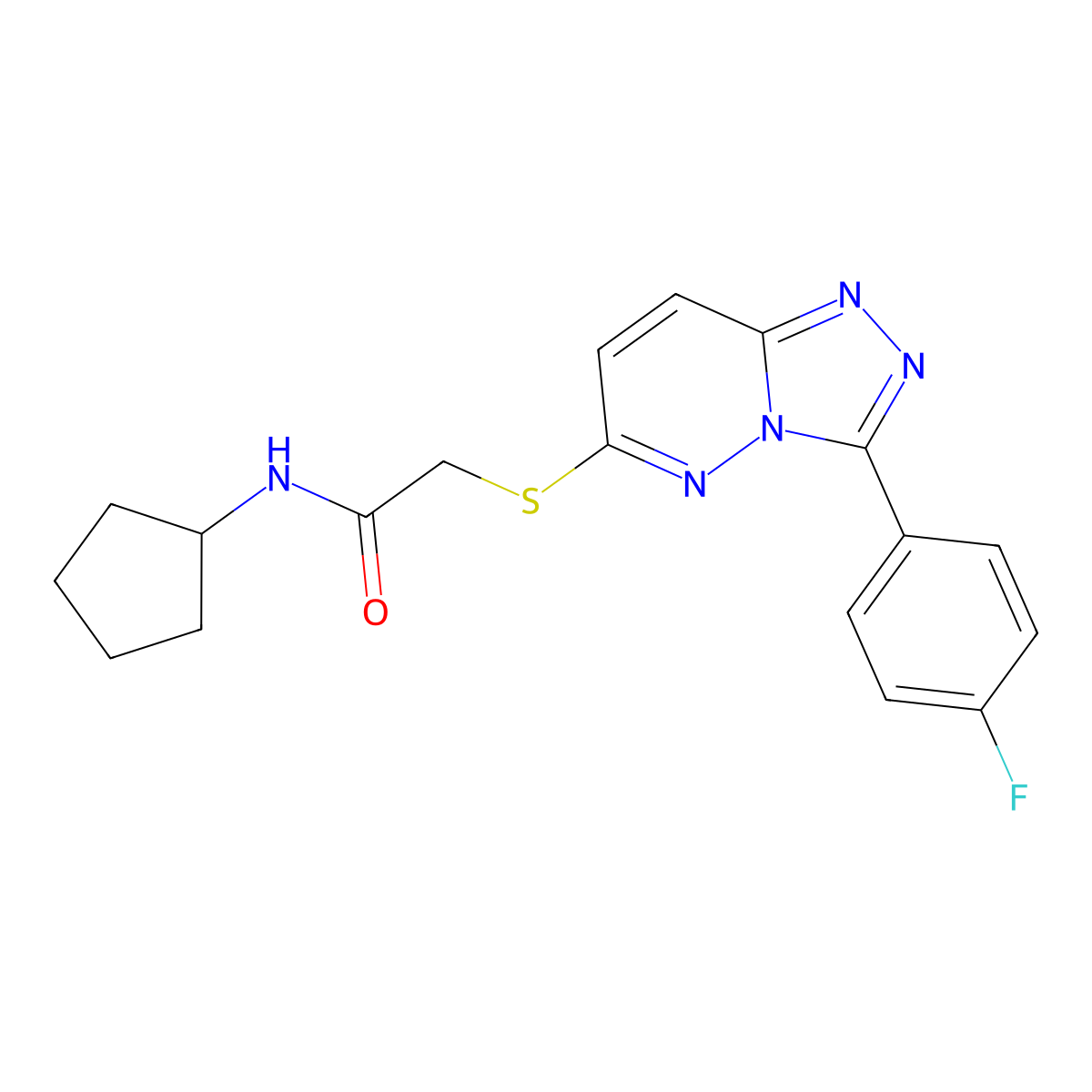 N-cyclopentyl-2-((3-(4-fluorophenyl)-[1,2,4]triazolo[4,3-b]pyridazin-6-yl)thio)acetamide molecular structure, CAS 852374-06-2