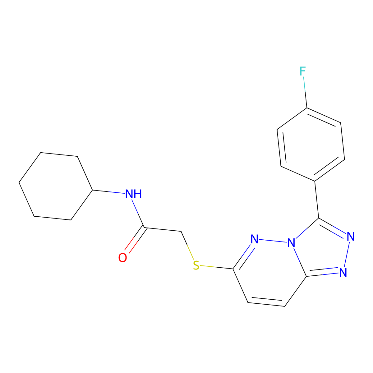 N-cyclohexyl-2-((3-(4-fluorophenyl)-[1,2,4]triazolo[4,3-b]pyridazin-6-yl)thio)acetamide molecular structure, CAS 852374-07-3