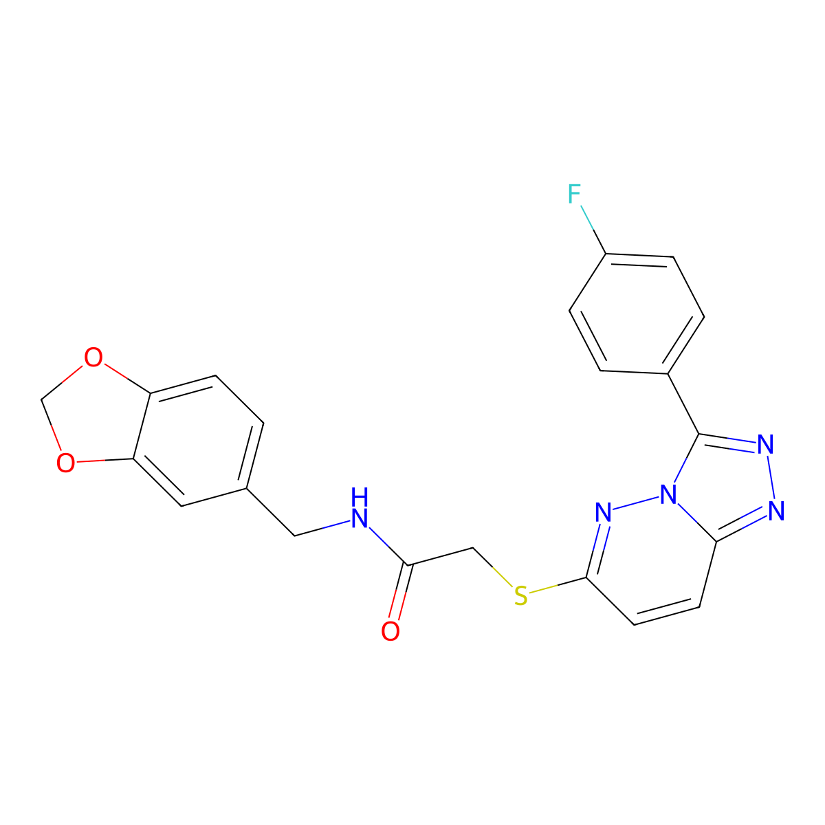 N-(benzo[d][1,3]dioxol-5-ylmethyl)-2-((3-(4-fluorophenyl)-[1,2,4]triazolo[4,3-b]pyridazin-6-yl)thio)acetamide molecular structure, CAS 852374-11-9