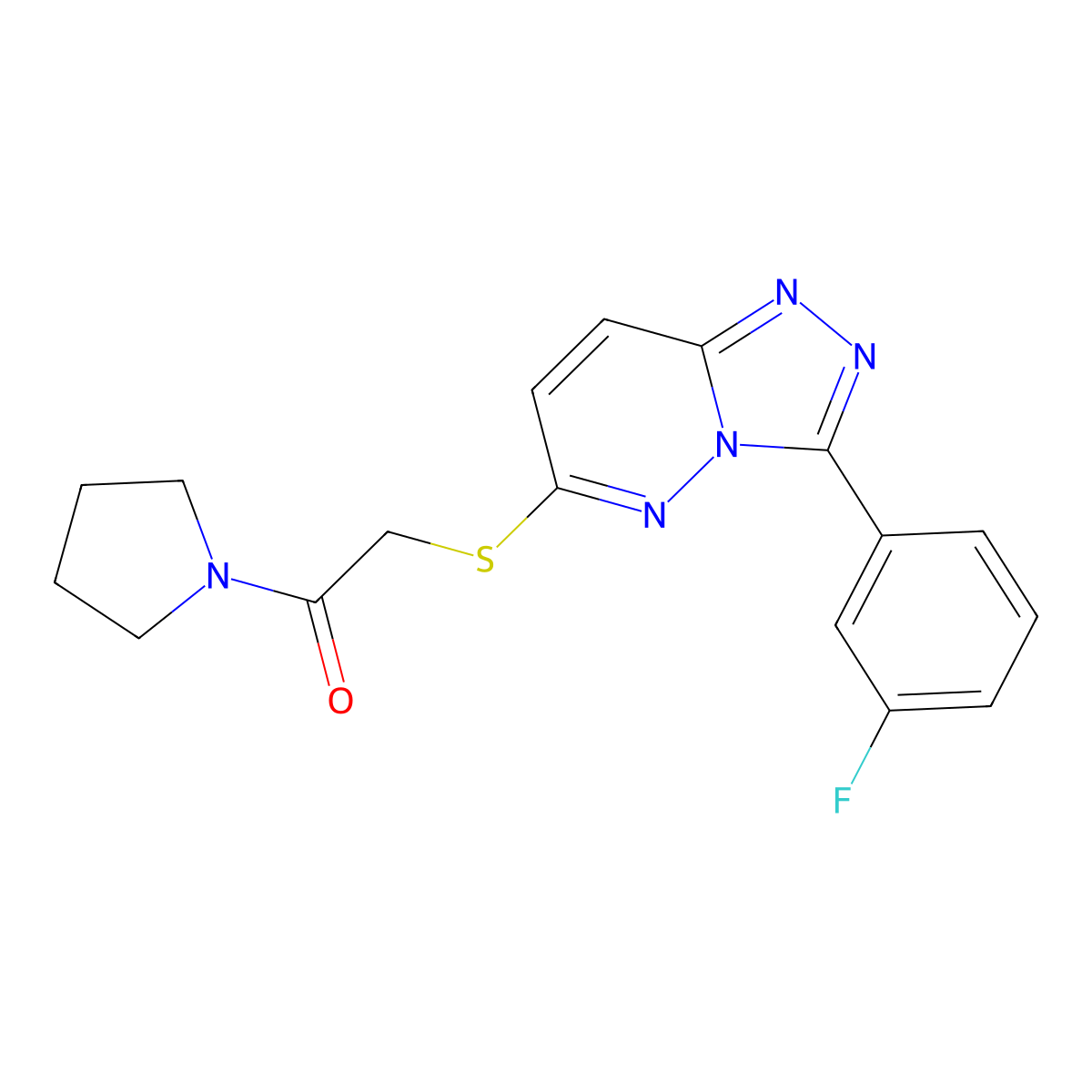 2-((3-(3-Fluorophenyl)-[1,2,4]triazolo[4,3-b]pyridazin-6-yl)thio)-1-(pyrrolidin-1-yl)ethanone molecular structure, CAS 852374-44-8