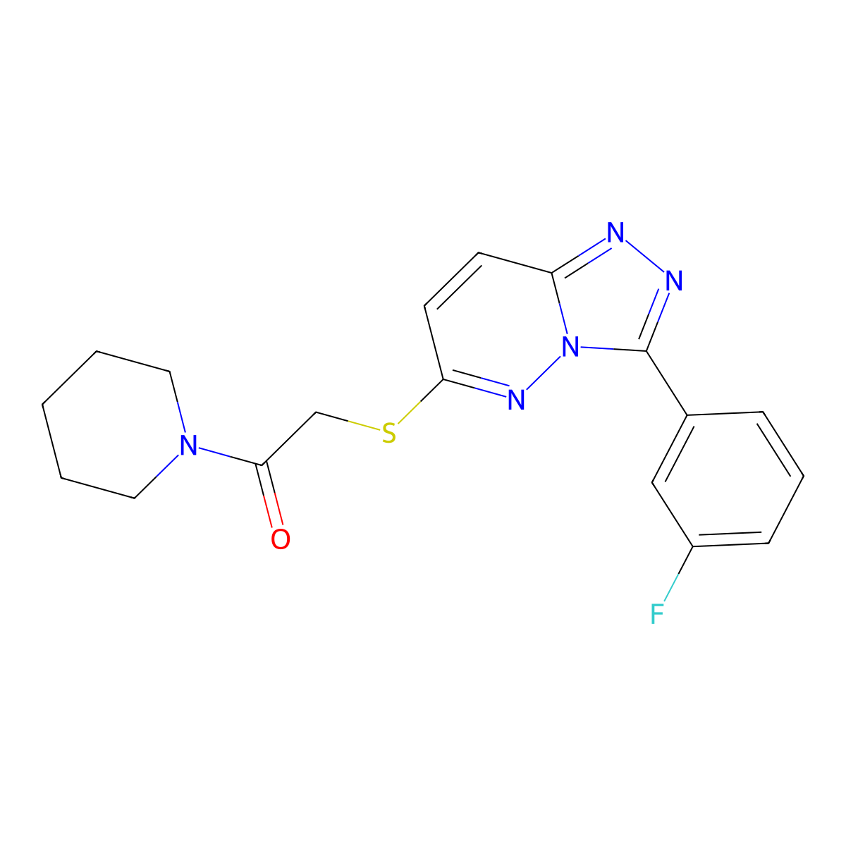 2-((3-(3-Fluorophenyl)-[1,2,4]triazolo[4,3-b]pyridazin-6-yl)thio)-1-(piperidin-1-yl)ethanone molecular structure, CAS 852374-45-9