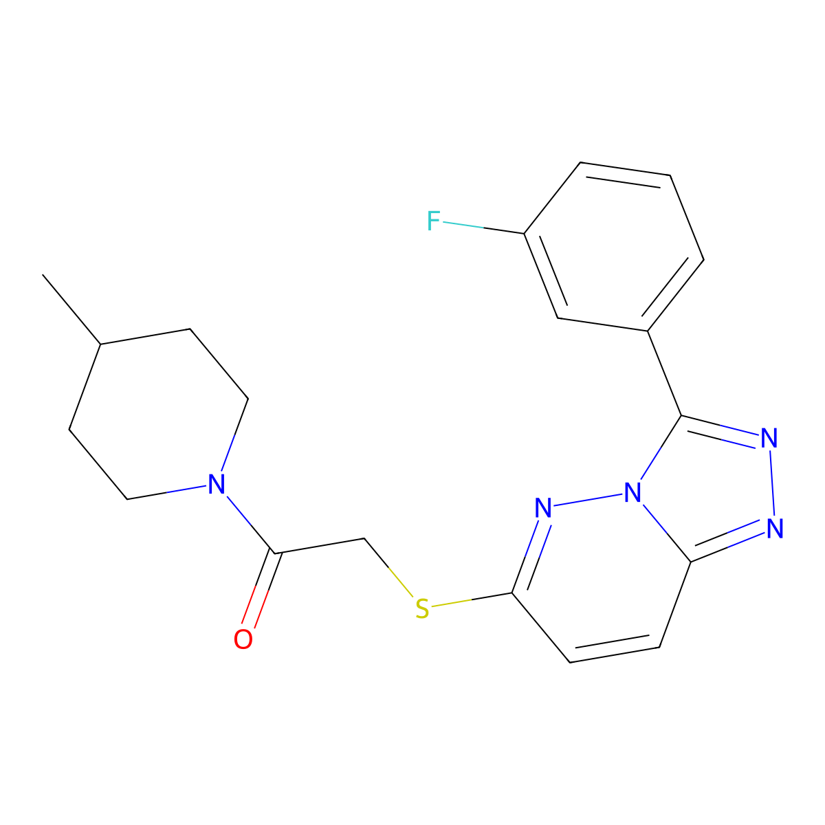 2-((3-(3-Fluorophenyl)-[1,2,4]triazolo[4,3-b]pyridazin-6-yl)thio)-1-(4-methylpiperidin-1-yl)ethanone molecular structure, CAS 852374-48-2