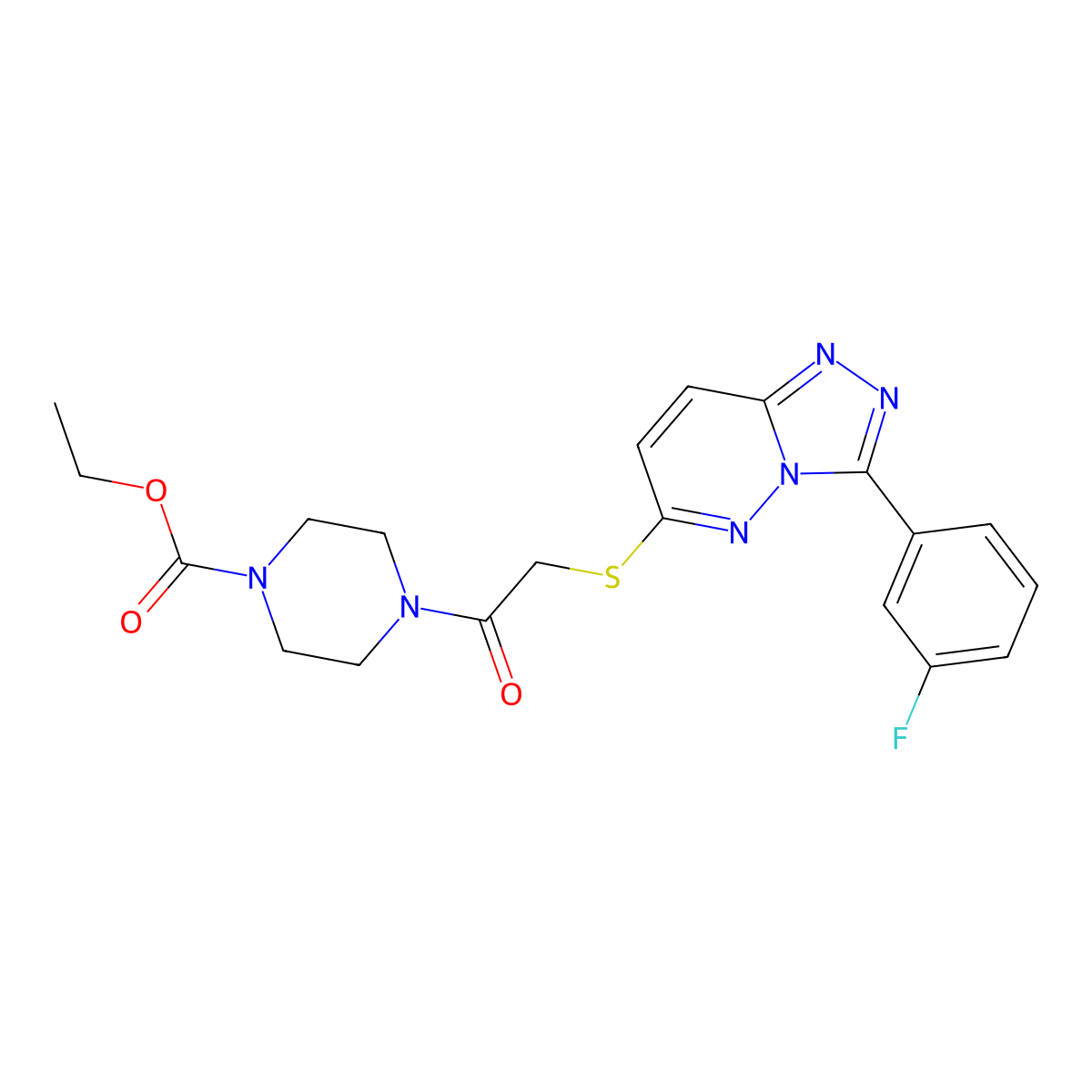 Ethyl 4-(2-((3-(3-fluorophenyl)-[1,2,4]triazolo[4,3-b]pyridazin-6-yl)thio)acetyl)piperazine-1-carboxylate molecular structure, CAS 852374-50-6