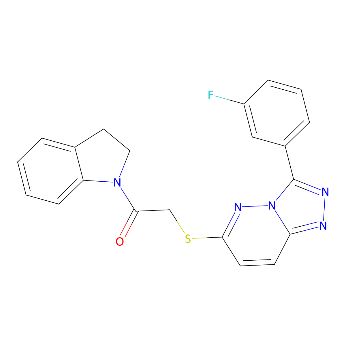 2-((3-(3-Fluorophenyl)-[1,2,4]triazolo[4,3-b]pyridazin-6-yl)thio)-1-(indolin-1-yl)ethanone molecular structure, CAS 852374-52-8