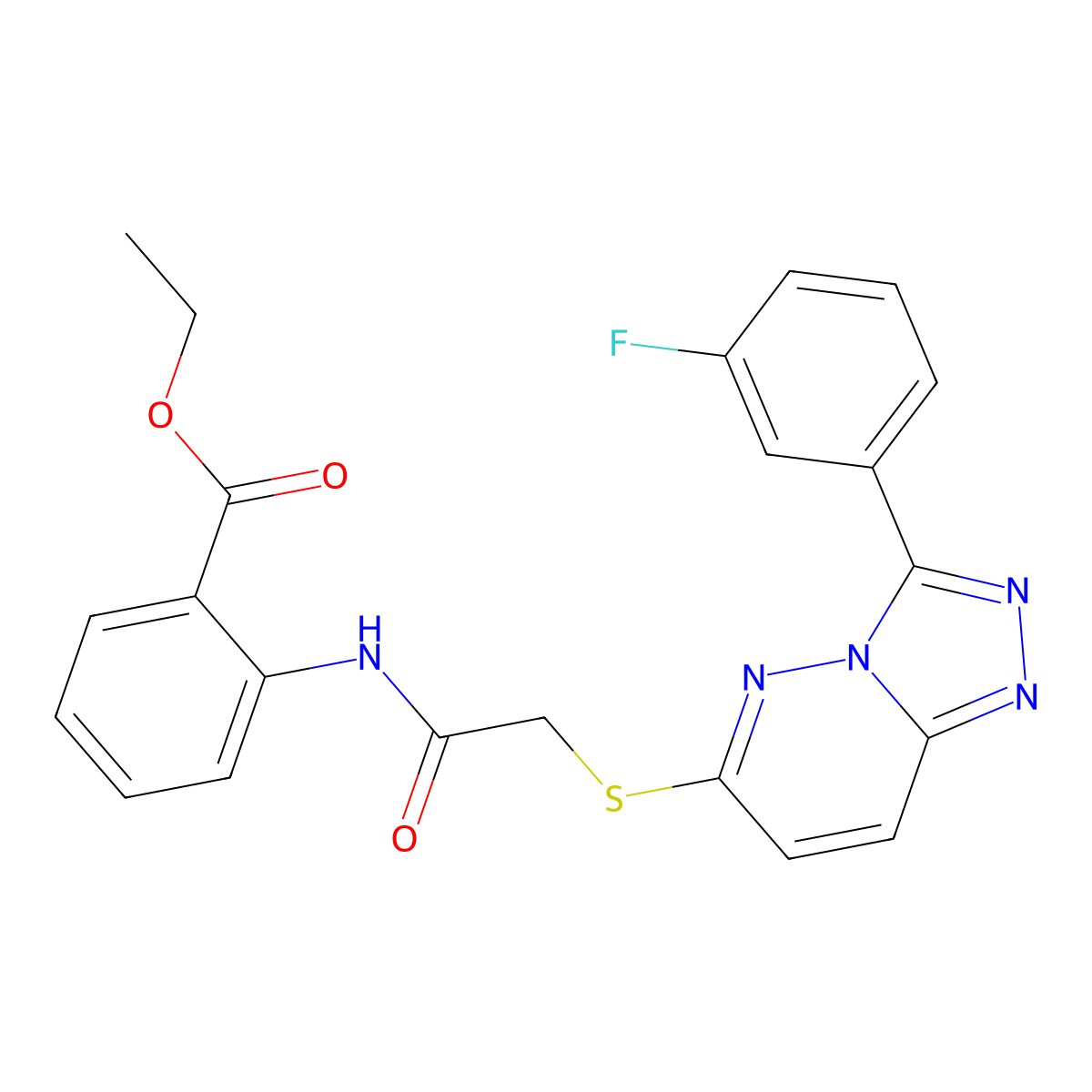 Ethyl 2-(2-((3-(3-fluorophenyl)-[1,2,4]triazolo[4,3-b]pyridazin-6-yl)thio)acetamido)benzoate molecular structure, CAS 852374-84-6