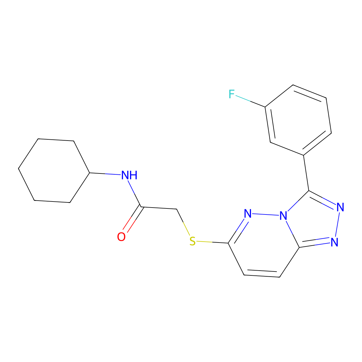 N-cyclohexyl-2-((3-(3-fluorophenyl)-[1,2,4]triazolo[4,3-b]pyridazin-6-yl)thio)acetamide molecular structure, CAS 852374-91-5