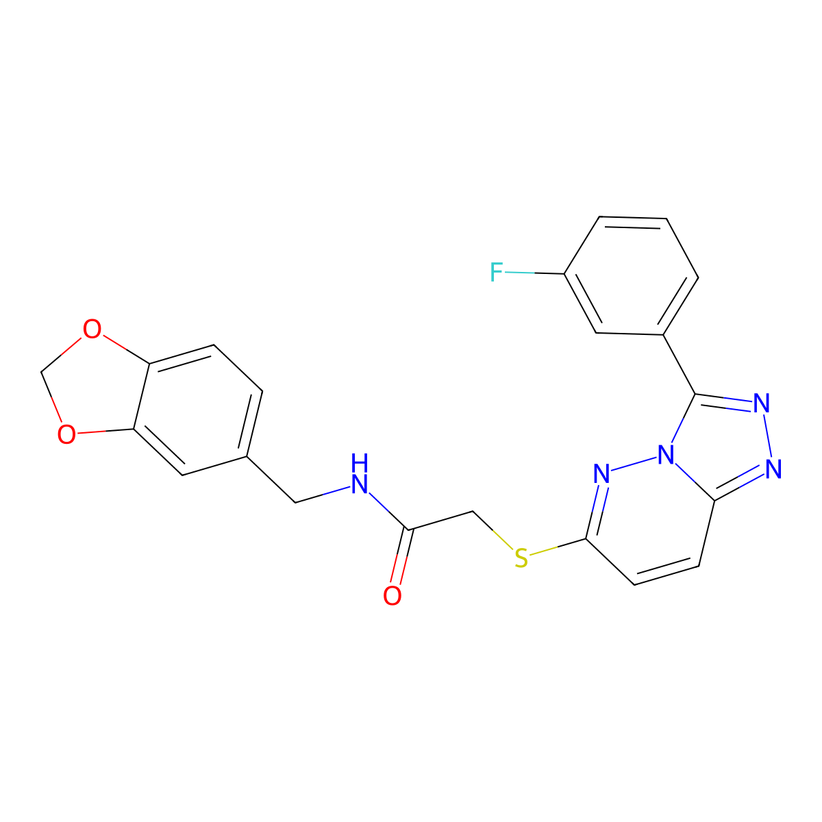 N-(benzo[d][1,3]dioxol-5-ylmethyl)-2-((3-(3-fluorophenyl)-[1,2,4]triazolo[4,3-b]pyridazin-6-yl)thio)acetamide molecular structure, CAS 852374-95-9