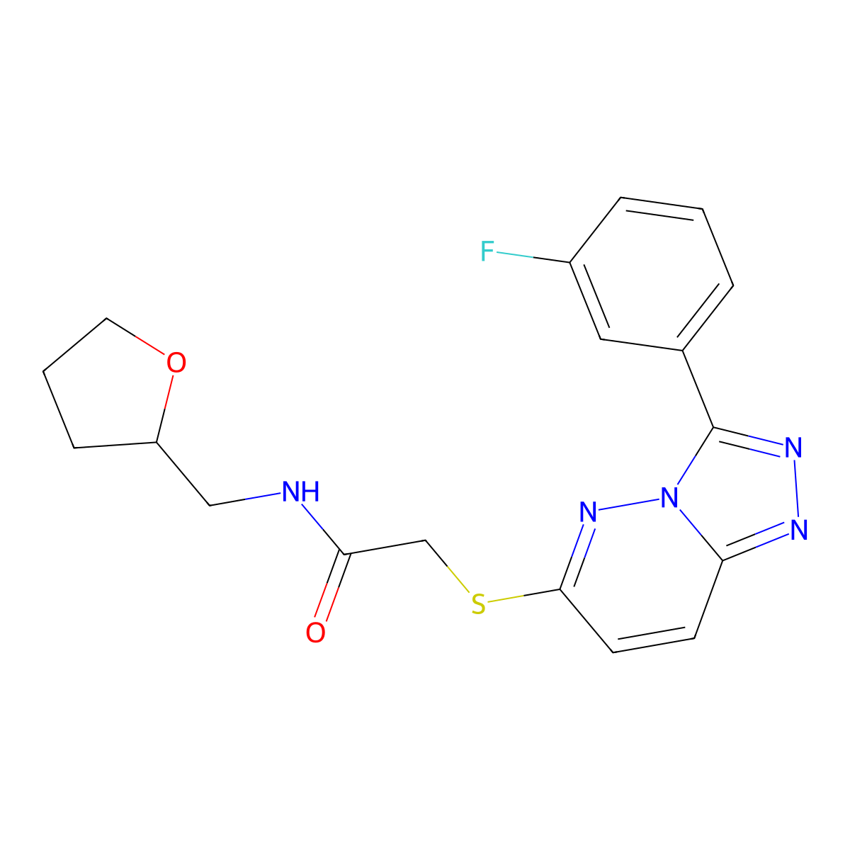 2-{[3-(3-fluorophenyl)[1,2,4]triazolo[4,3-b]pyridazin-6-yl]thio}-N-(tetrahydrofuran-2-ylmethyl)acetamide molecular structure, CAS 852374-98-2