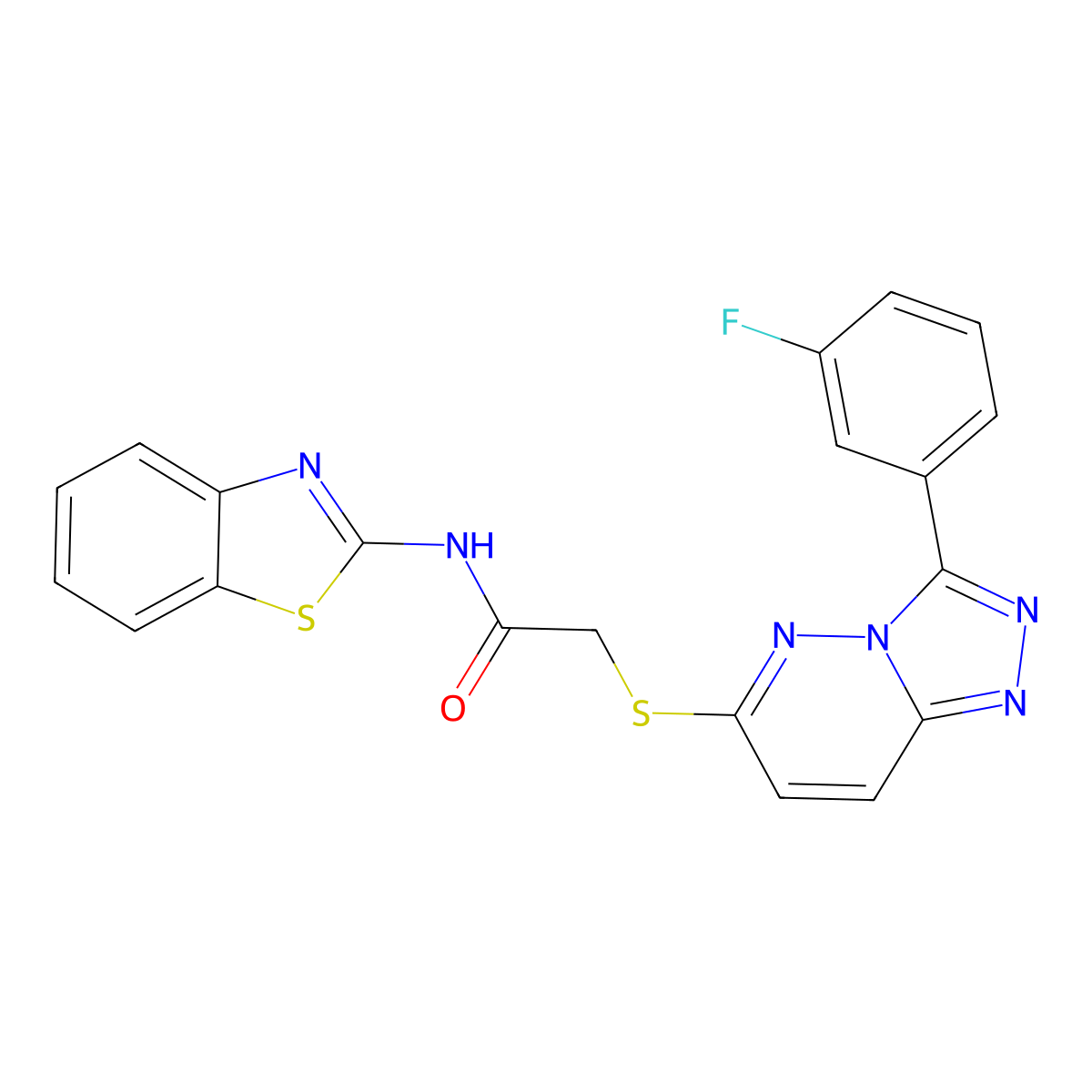 N-(benzo[d]thiazol-2-yl)-2-((3-(3-fluorophenyl)-[1,2,4]triazolo[4,3-b]pyridazin-6-yl)thio)acetamide molecular structure, CAS 852375-01-0