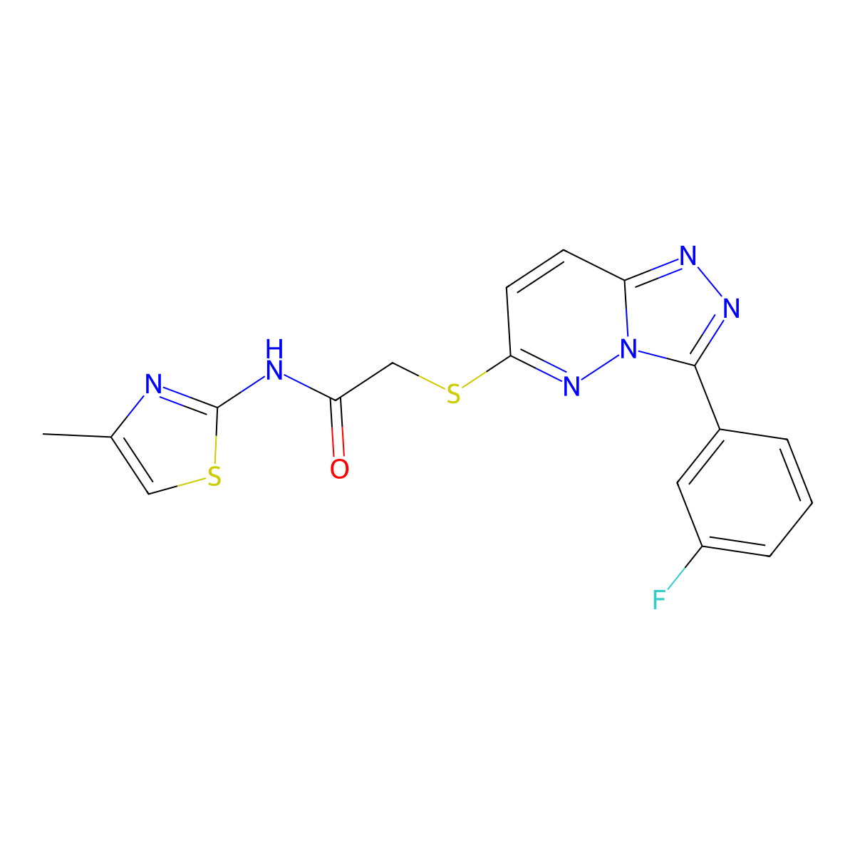 2-((3-(3-fluorophenyl)-[1,2,4]triazolo[4,3-b]pyridazin-6-yl)thio)-N-(4-methylthiazol-2-yl)acetamide molecular structure, CAS 852375-04-3