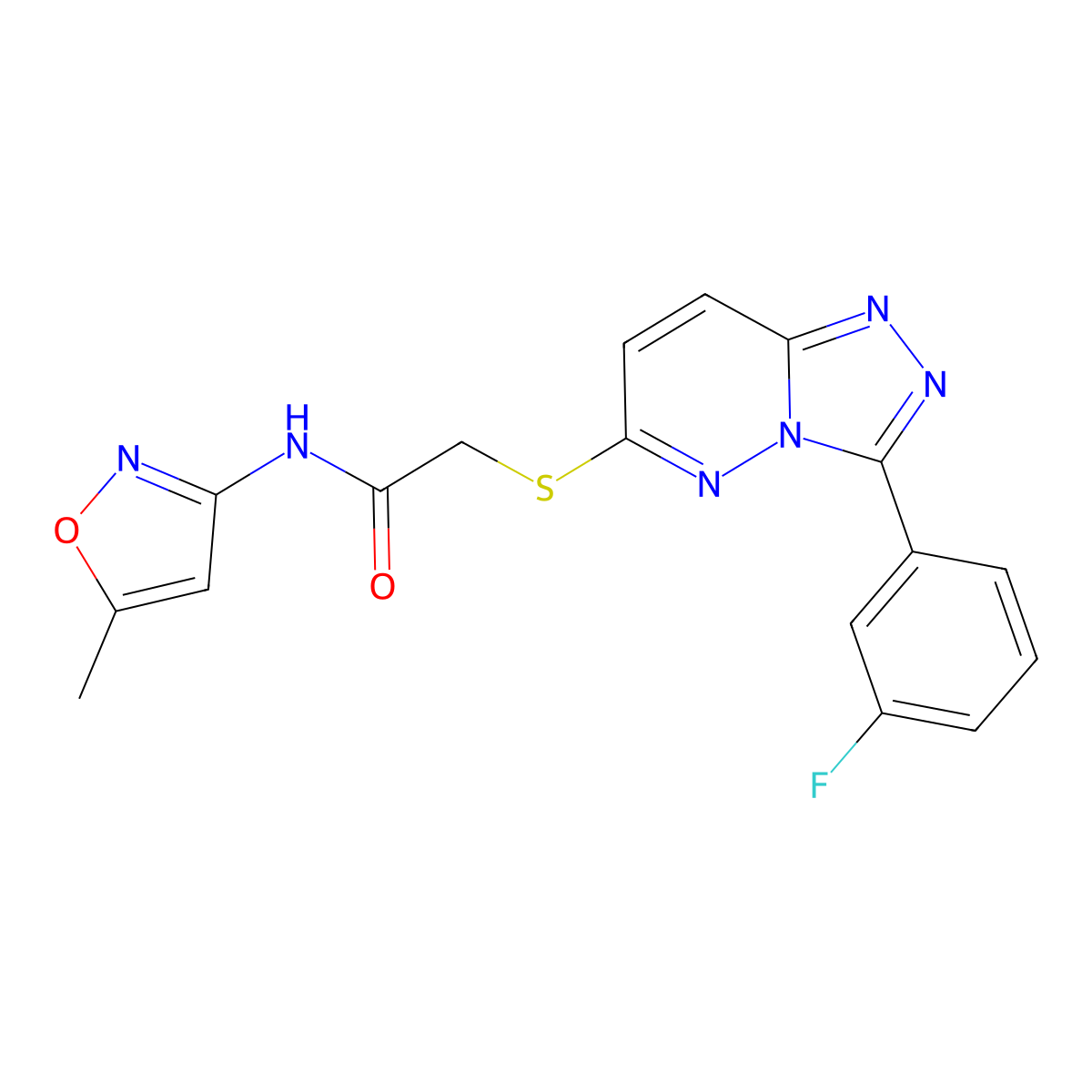 2-((3-(3-fluorophenyl)-[1,2,4]triazolo[4,3-b]pyridazin-6-yl)thio)-N-(5-methylisoxazol-3-yl)acetamide molecular structure, CAS 852375-07-6