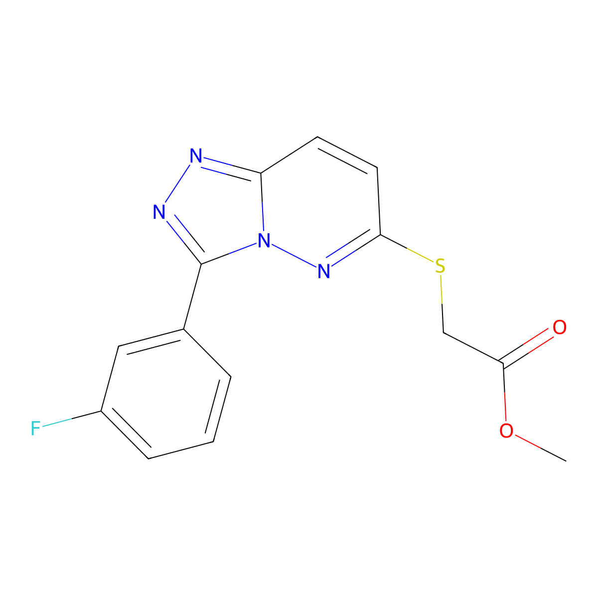 Methyl 2-((3-(3-fluorophenyl)-[1,2,4]triazolo[4,3-b]pyridazin-6-yl)thio)acetate molecular structure, CAS 852375-15-6