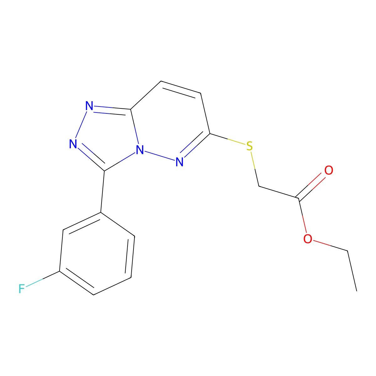 Ethyl 2-((3-(3-fluorophenyl)-[1,2,4]triazolo[4,3-b]pyridazin-6-yl)thio)acetate molecular structure, CAS 852375-17-8