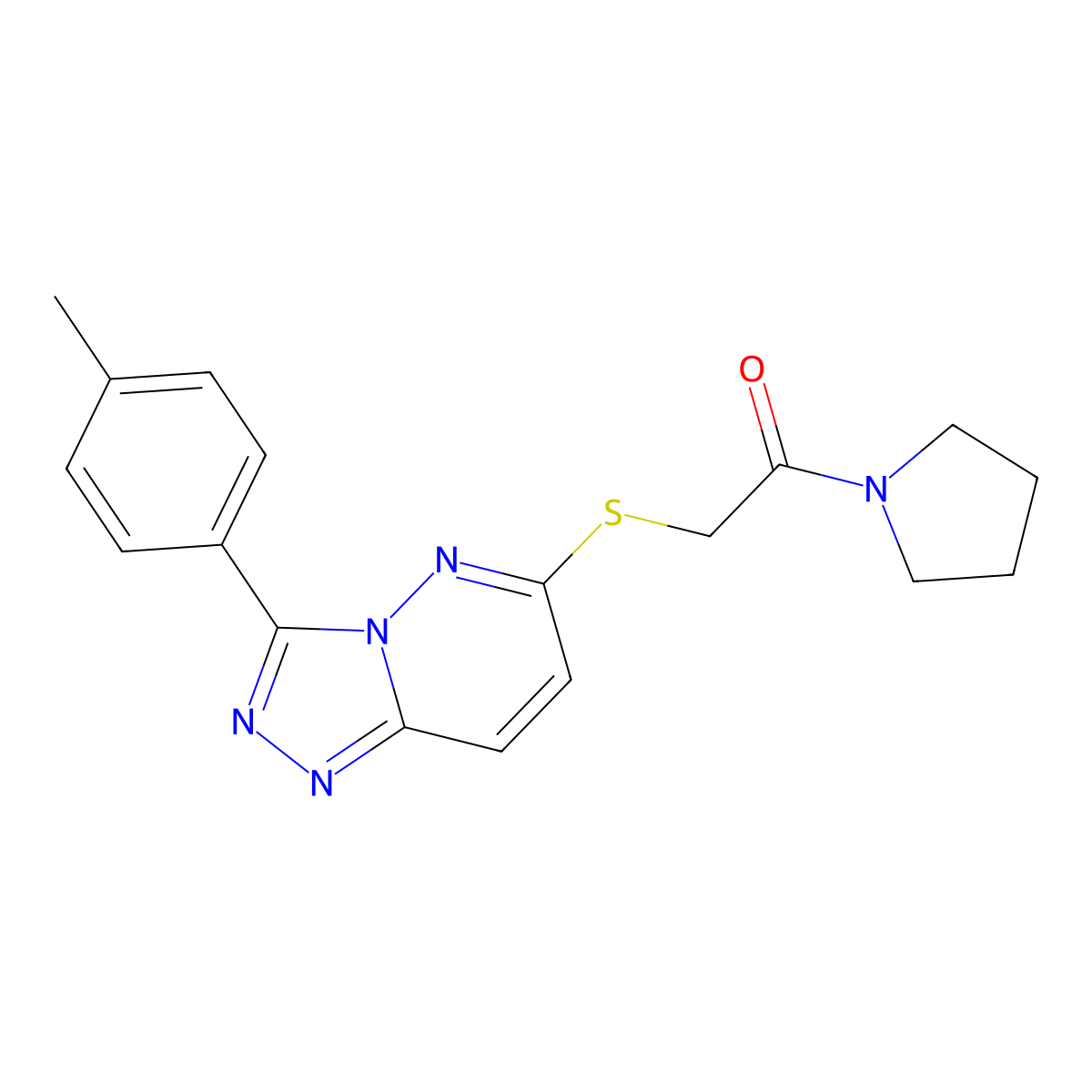 1-(Pyrrolidin-1-yl)-2-((3-(p-tolyl)-[1,2,4]triazolo[4,3-b]pyridazin-6-yl)thio)ethanone molecular structure, CAS 852375-30-5