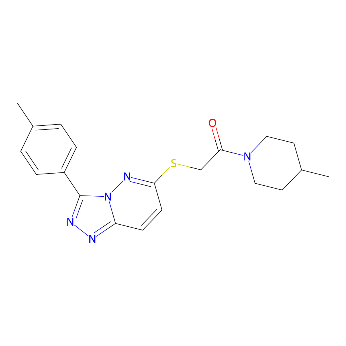 1-(4-Methylpiperidin-1-yl)-2-((3-(p-tolyl)-[1,2,4]triazolo[4,3-b]pyridazin-6-yl)thio)ethanone molecular structure, CAS 852375-34-9