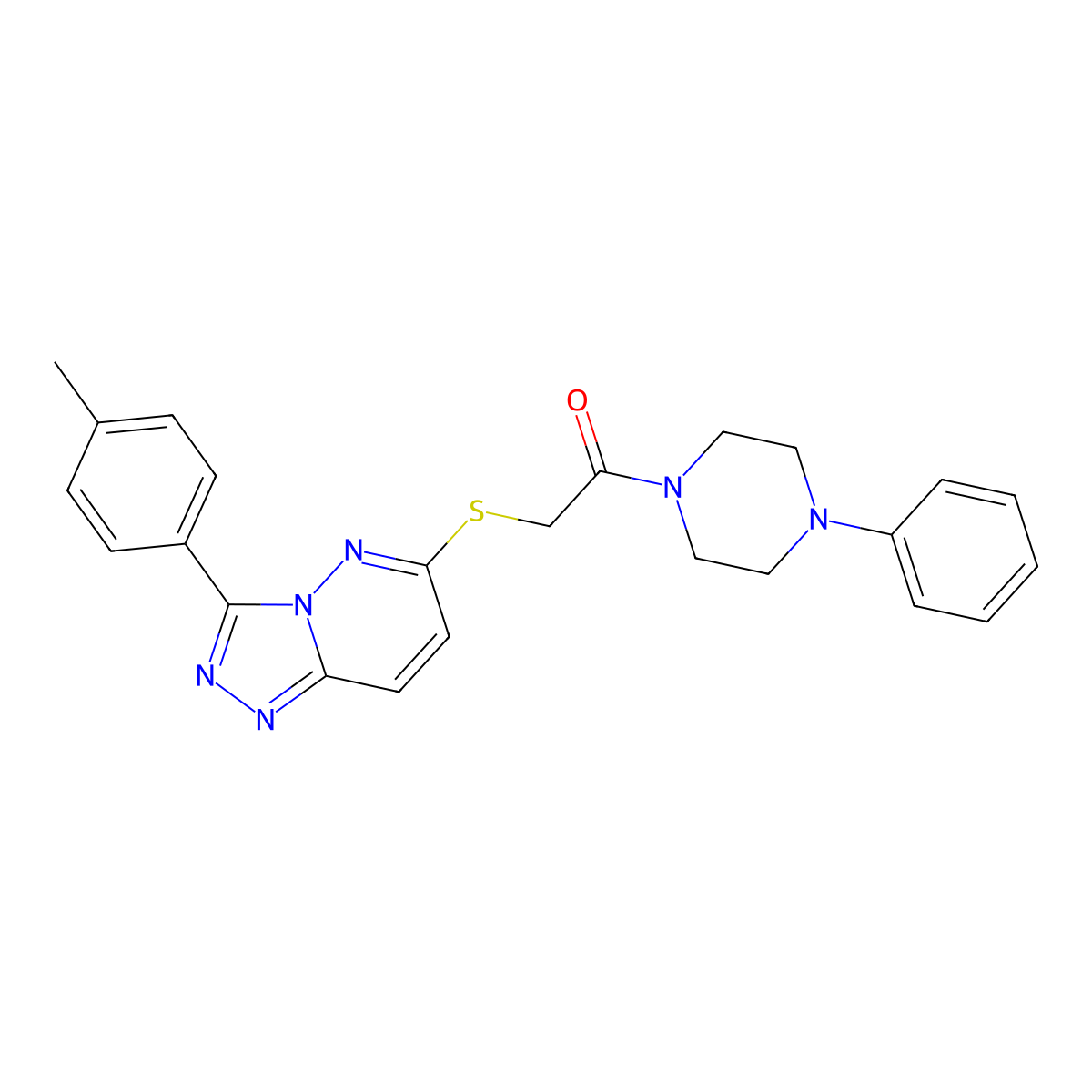 1-(4-Phenylpiperazin-1-yl)-2-((3-(p-tolyl)-[1,2,4]triazolo[4,3-b]pyridazin-6-yl)thio)ethanone molecular structure, CAS 852375-35-0