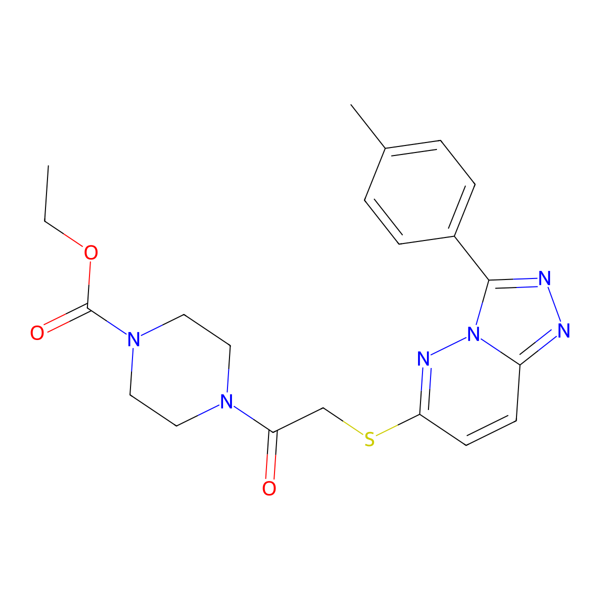 Ethyl 4-(2-((3-(p-tolyl)-[1,2,4]triazolo[4,3-b]pyridazin-6-yl)thio)acetyl)piperazine-1-carboxylate molecular structure, CAS 852375-36-1