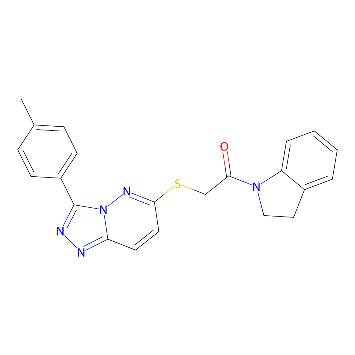 1-(Indolin-1-yl)-2-((3-(p-tolyl)-[1,2,4]triazolo[4,3-b]pyridazin-6-yl)thio)ethanone molecular structure, CAS 852375-38-3