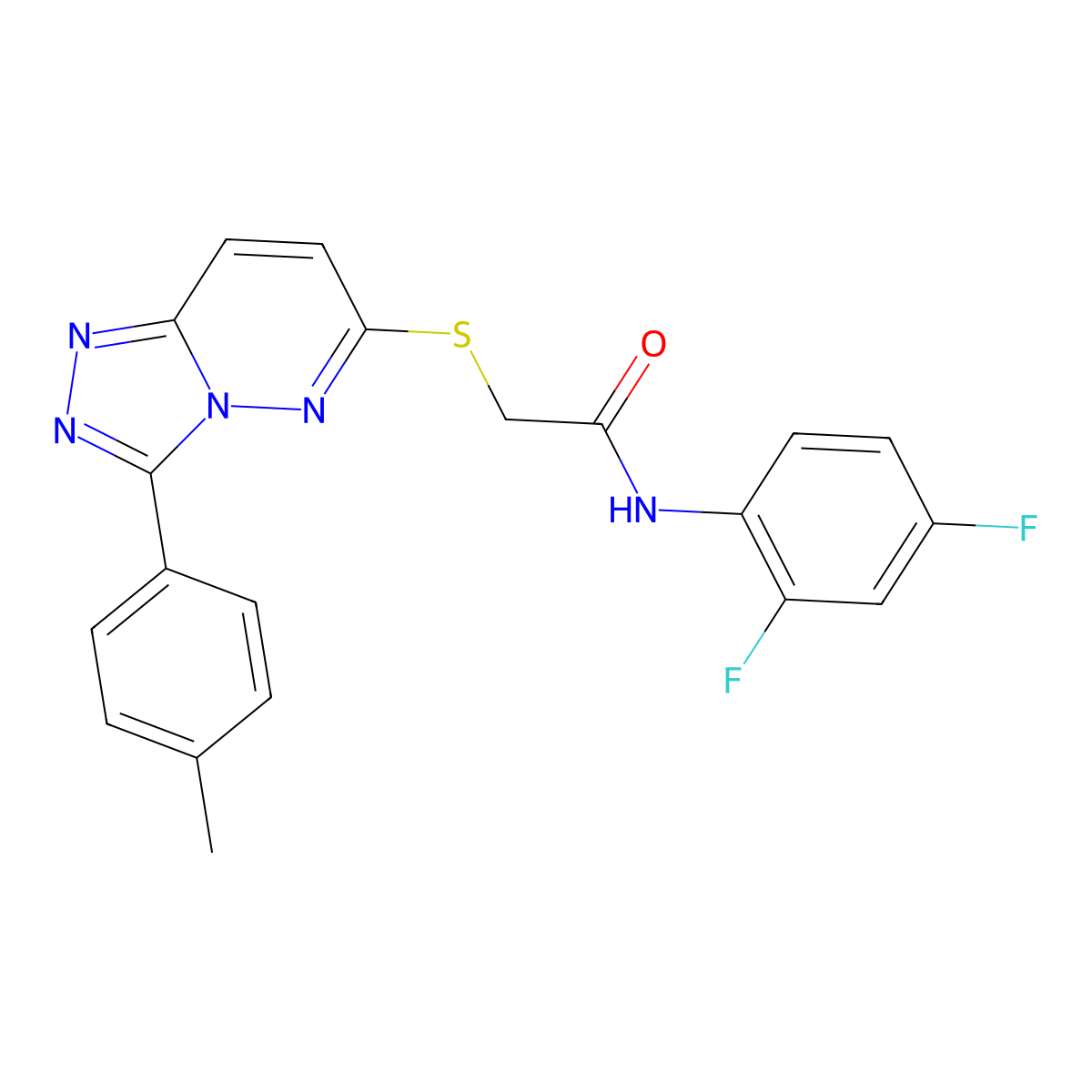 N-(2,4-difluorophenyl)-2-((3-(p-tolyl)-[1,2,4]triazolo[4,3-b]pyridazin-6-yl)thio)acetamide molecular structure, CAS 852375-55-4