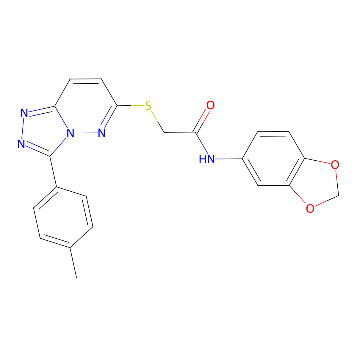 N-(benzo[d][1,3]dioxol-5-yl)-2-((3-(p-tolyl)-[1,2,4]triazolo[4,3-b]pyridazin-6-yl)thio)acetamide molecular structure, CAS 852375-66-7
