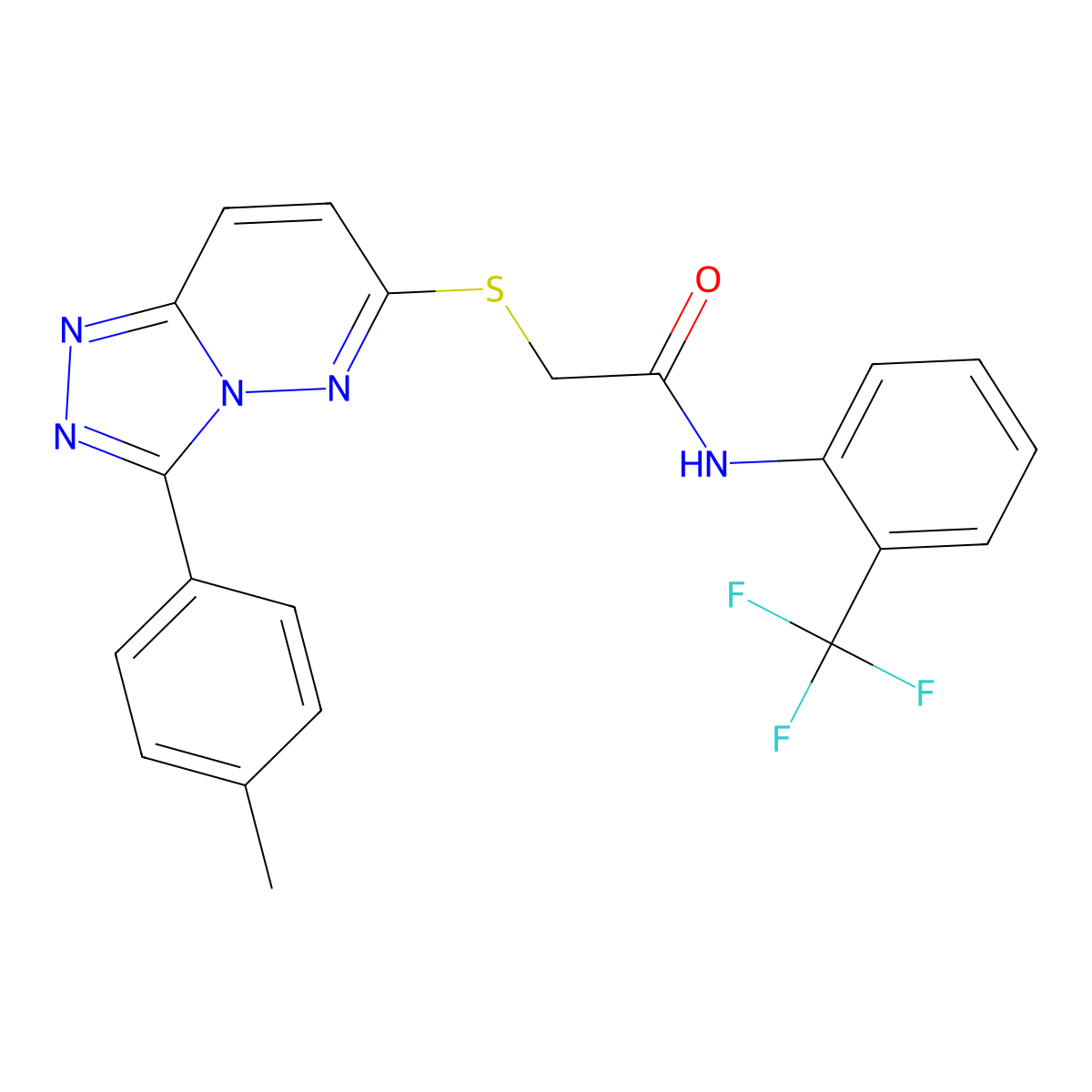 2-((3-(p-tolyl)-[1,2,4]triazolo[4,3-b]pyridazin-6-yl)thio)-N-(2-(trifluoromethyl)phenyl)acetamide molecular structure, CAS 852375-68-9