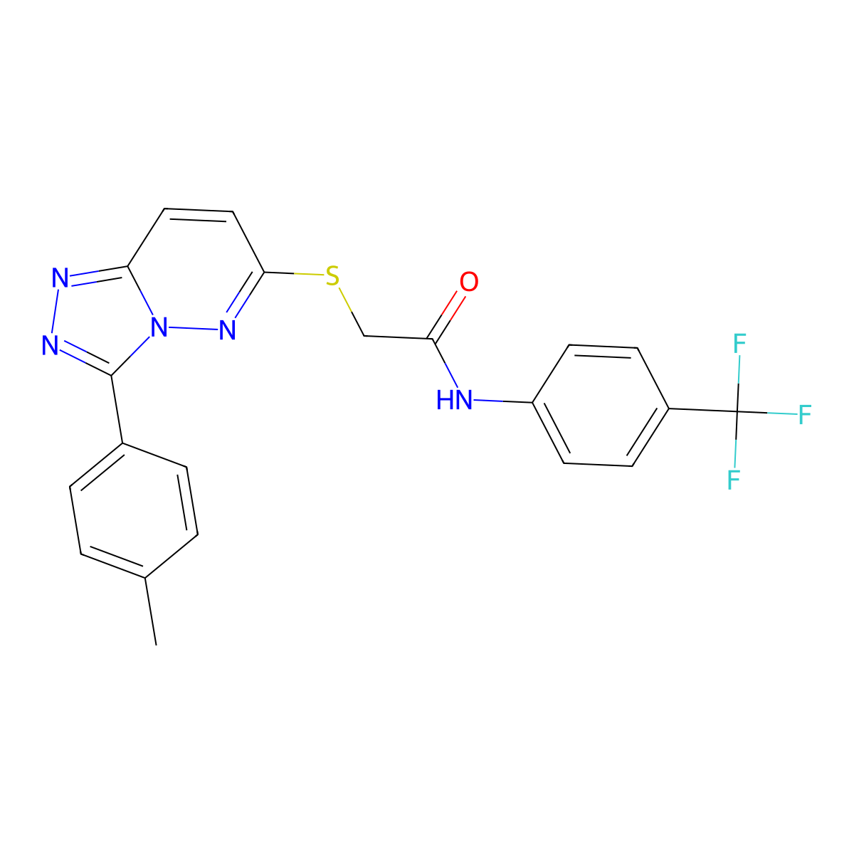 2-((3-(p-tolyl)-[1,2,4]triazolo[4,3-b]pyridazin-6-yl)thio)-N-(4-(trifluoromethyl)phenyl)acetamide molecular structure, CAS 852375-69-0