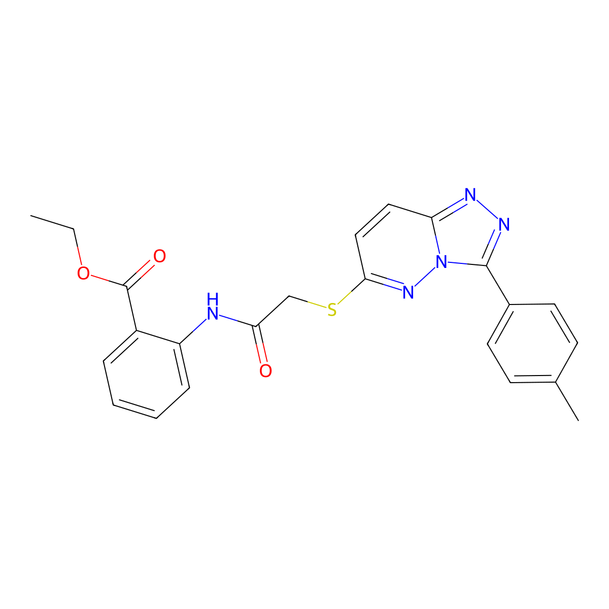 Ethyl 2-(2-((3-(p-tolyl)-[1,2,4]triazolo[4,3-b]pyridazin-6-yl)thio)acetamido)benzoate molecular structure, CAS 852375-70-3