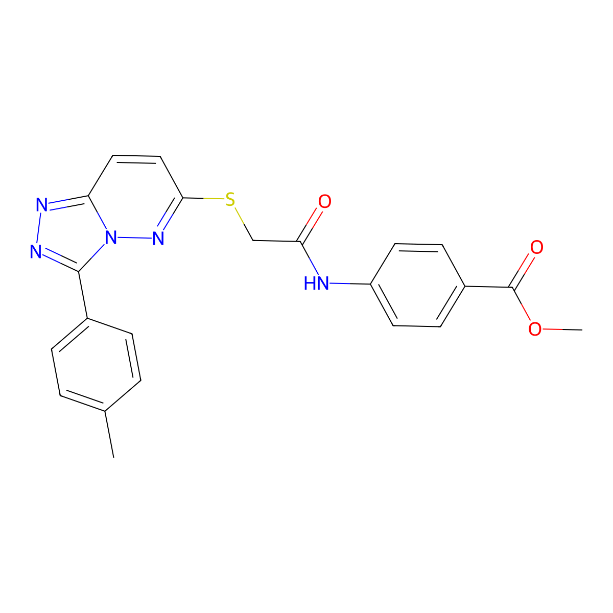 Methyl 4-(2-((3-(p-tolyl)-[1,2,4]triazolo[4,3-b]pyridazin-6-yl)thio)acetamido)benzoate molecular structure, CAS 852375-72-5