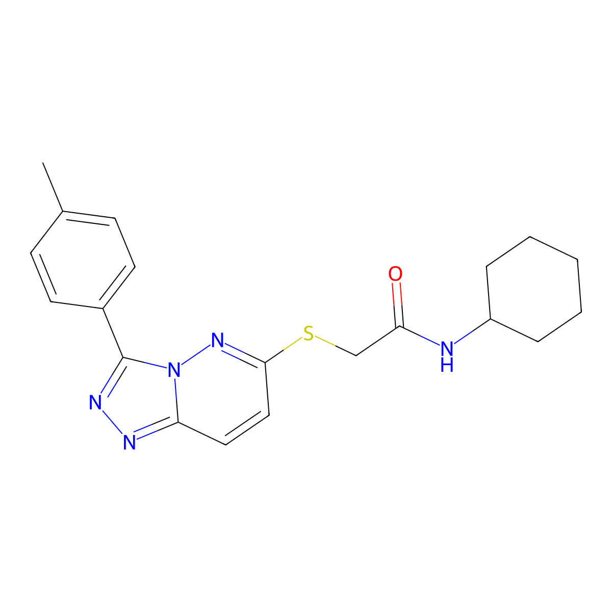 N-cyclohexyl-2-((3-(p-tolyl)-[1,2,4]triazolo[4,3-b]pyridazin-6-yl)thio)acetamide molecular structure, CAS 852375-77-0
