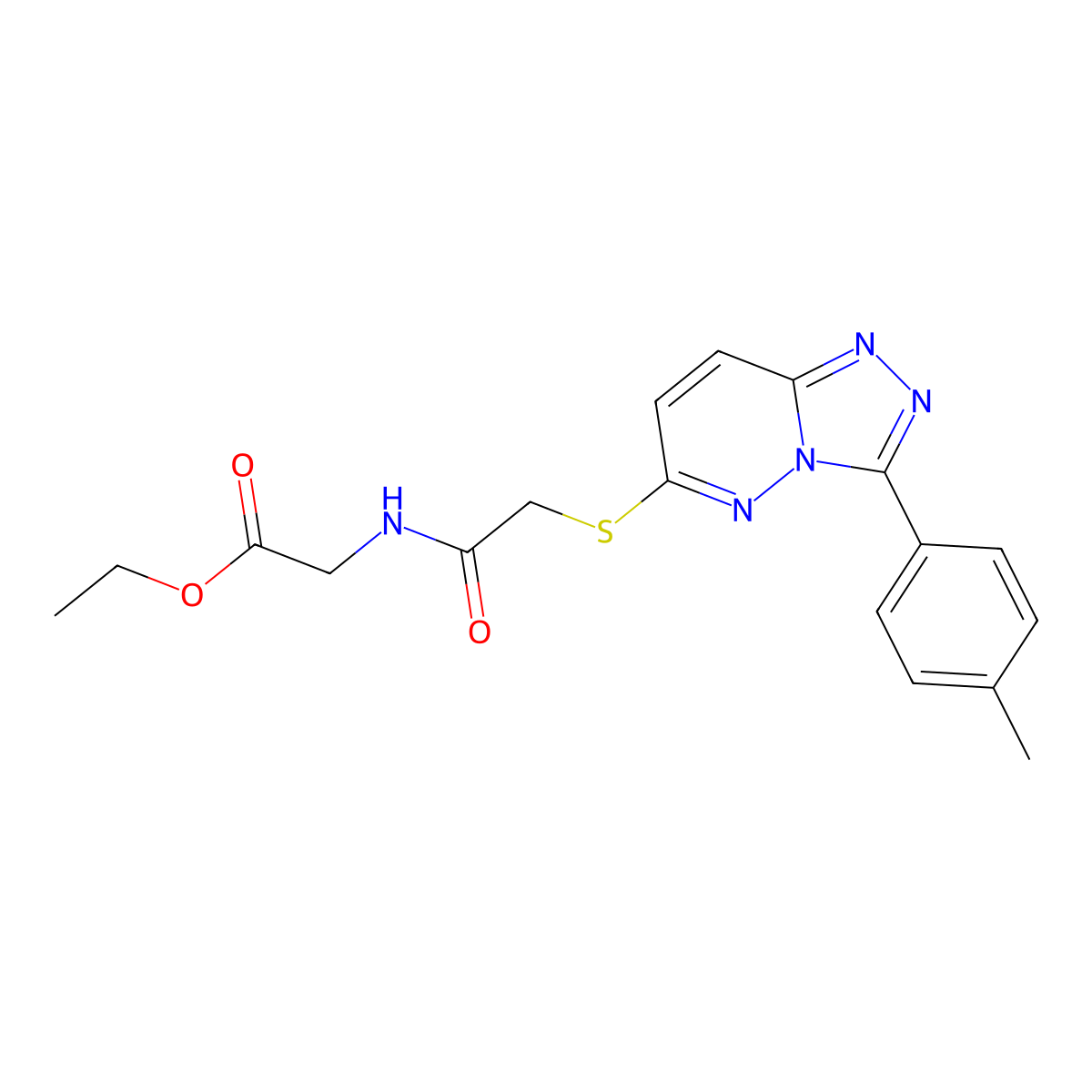 Ethyl 2-(2-((3-(p-tolyl)-[1,2,4]triazolo[4,3-b]pyridazin-6-yl)thio)acetamido)acetate molecular structure, CAS 852375-78-1