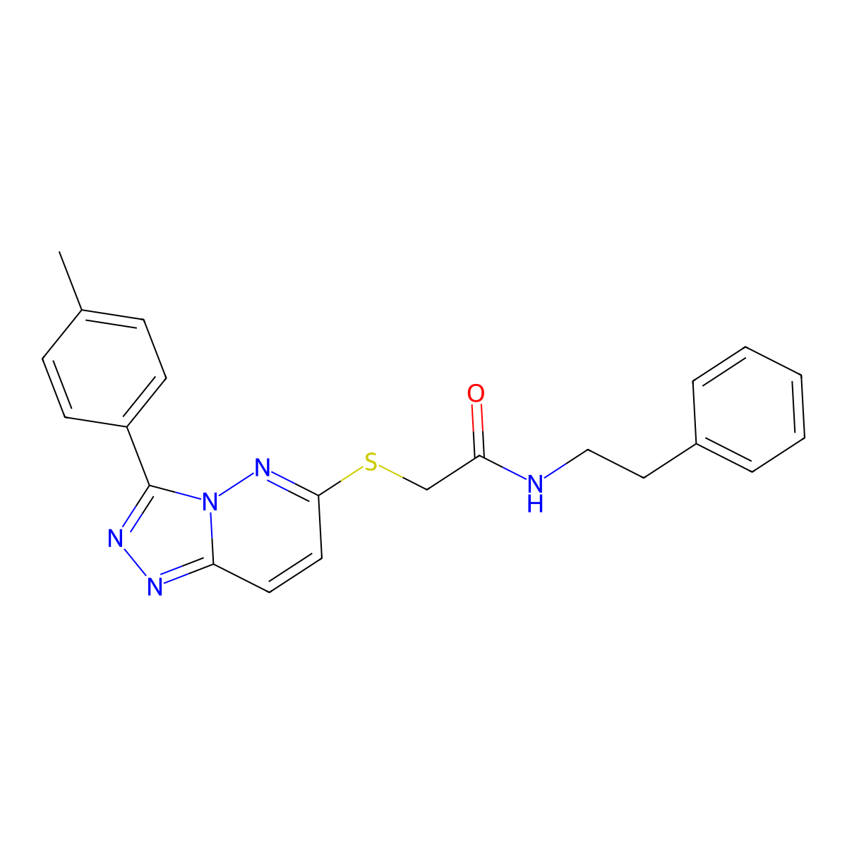 N-phenethyl-2-((3-(p-tolyl)-[1,2,4]triazolo[4,3-b]pyridazin-6-yl)thio)acetamide molecular structure, CAS 852375-85-0