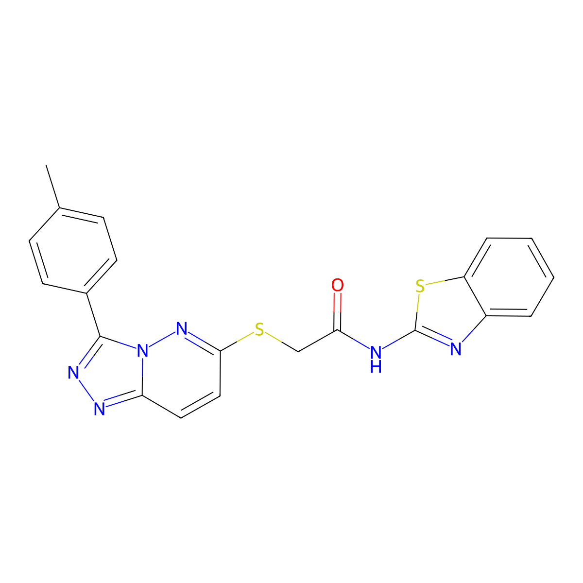 N-(benzo[d]thiazol-2-yl)-2-((3-(p-tolyl)-[1,2,4]triazolo[4,3-b]pyridazin-6-yl)thio)acetamide molecular structure, CAS 852375-87-2