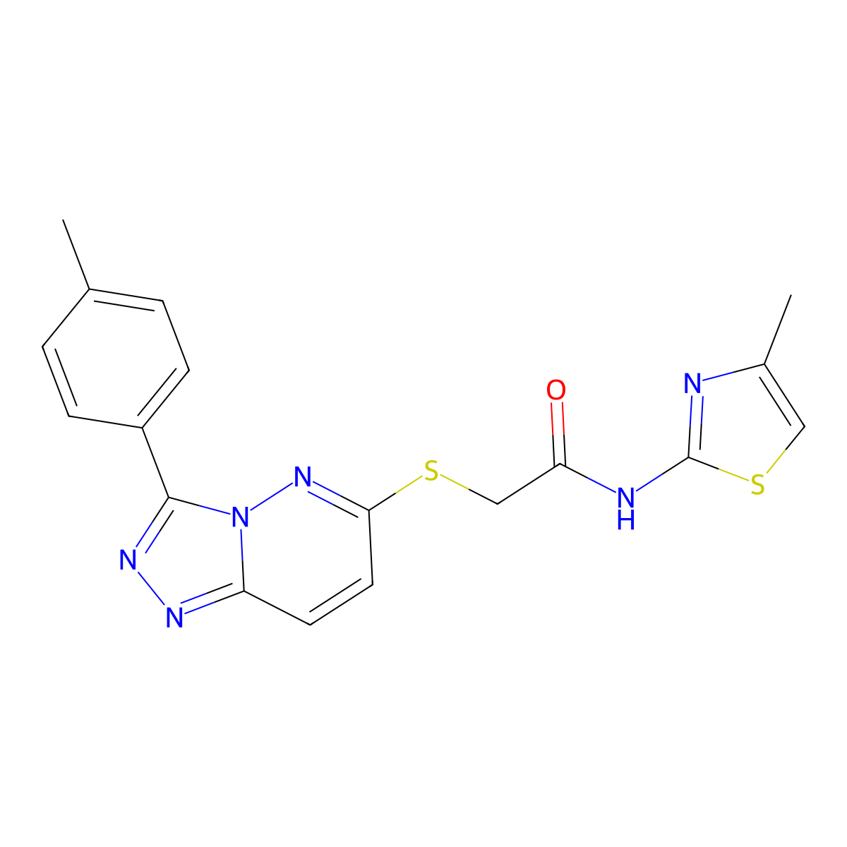 N-(4-methylthiazol-2-yl)-2-((3-(p-tolyl)-[1,2,4]triazolo[4,3-b]pyridazin-6-yl)thio)acetamide molecular structure, CAS 852375-90-7