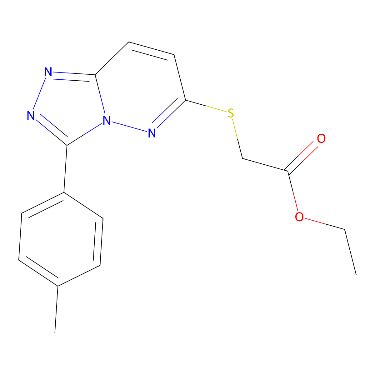Ethyl 2-((3-(p-tolyl)-[1,2,4]triazolo[4,3-b]pyridazin-6-yl)thio)acetate molecular structure, CAS 852375-98-5