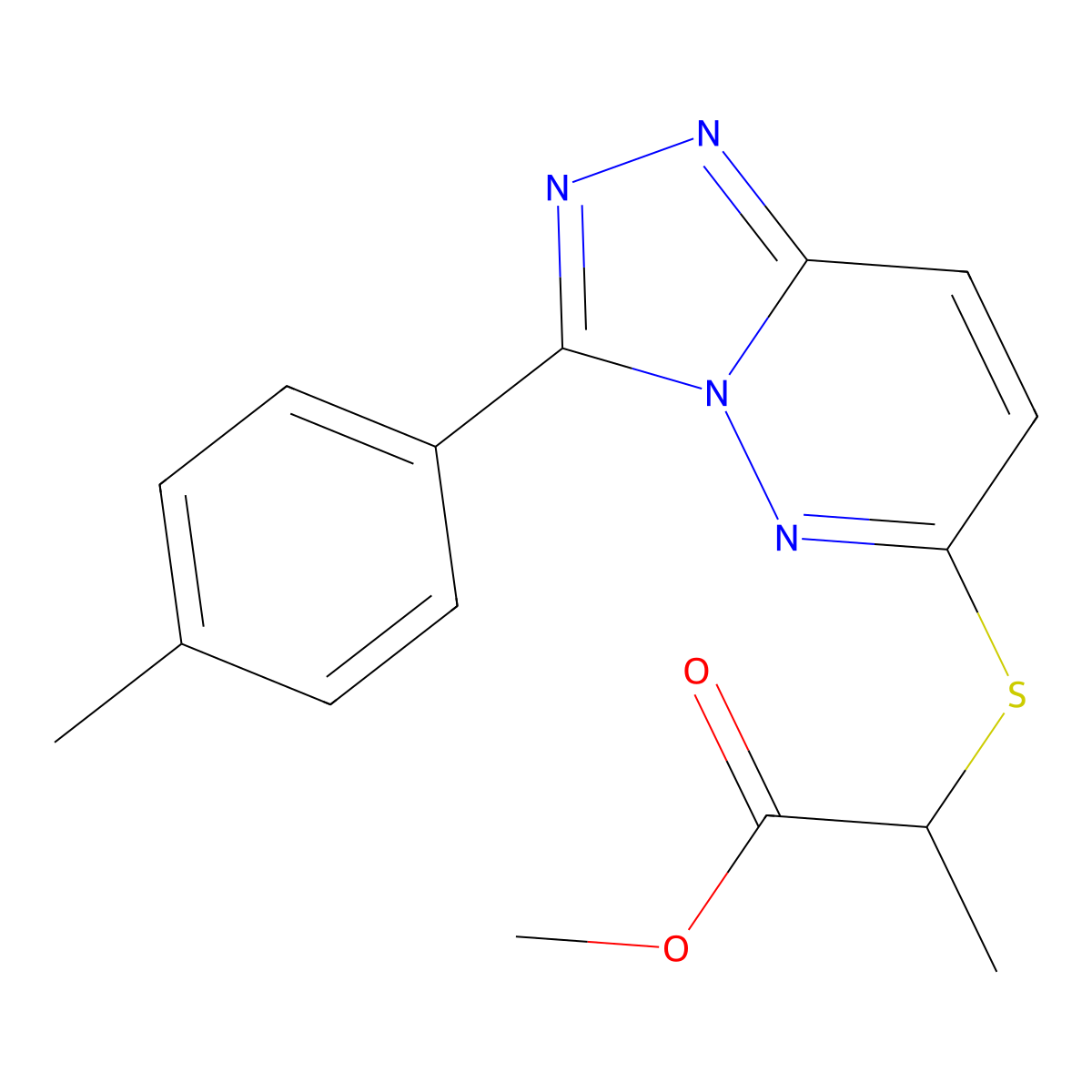 Methyl 2-((3-(p-tolyl)-[1,2,4]triazolo[4,3-b]pyridazin-6-yl)thio)propanoate molecular structure, CAS 852376-02-4