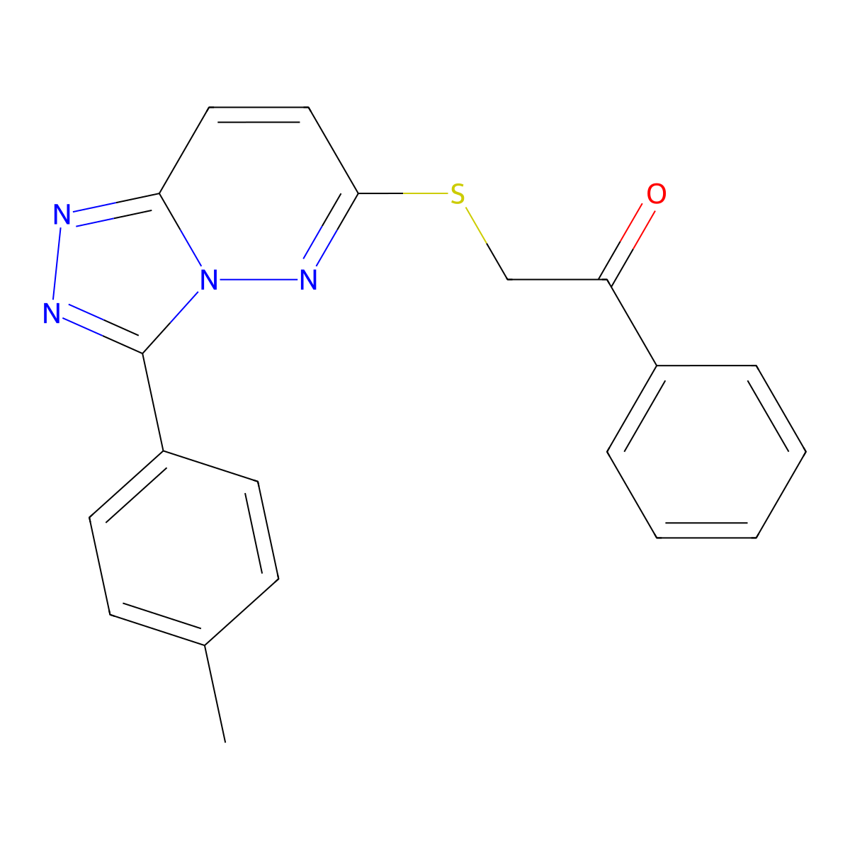 1-Phenyl-2-((3-(p-tolyl)-[1,2,4]triazolo[4,3-b]pyridazin-6-yl)thio)ethanone molecular structure, CAS 852376-07-9
