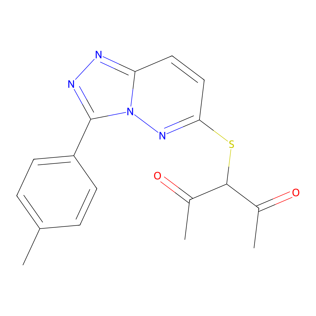 3-((3-(p-Tolyl)-[1,2,4]triazolo[4,3-b]pyridazin-6-yl)thio)pentane-2,4-dione molecular structure, CAS 852376-08-0
